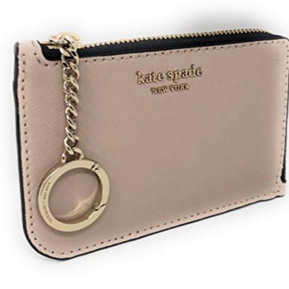 KATE SPADE ♠️ New York
Medium L-Zip Card Holder/Keychain Beige ♠️ Black ♠️